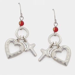 637955067767 Hammered Heart And Cross Dangle (Earring)