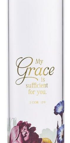 6006937151307 My Grace Is Sufficient Glass Water Bottle With Bamboo Lid And Sleeve