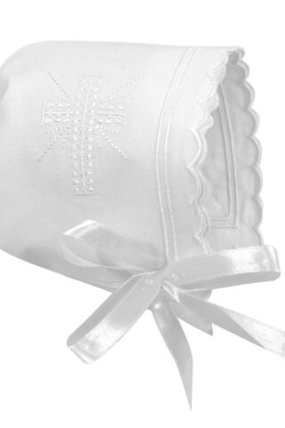 725826402011 Keepsake Cross Embroidered Bonnet Scallop Edge