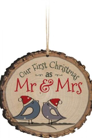 656200195635 Our First Christmas As Mr And Mrs Sliced Log (Ornament)