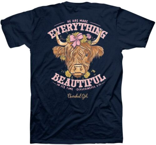 612978635865 Cherished Girl He Has Made Everything Beautiful Highland Cow (XL T-Shirt)