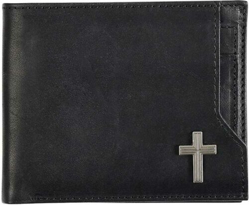 6006937157712 Genuine Premium Full Grain Leather RFID Blocking Silver Engraved Cross Wallet fo