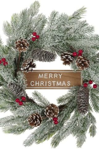 1220000329249 Decorated Evergreen Christmas Wreath with Merry Christmas Greeting