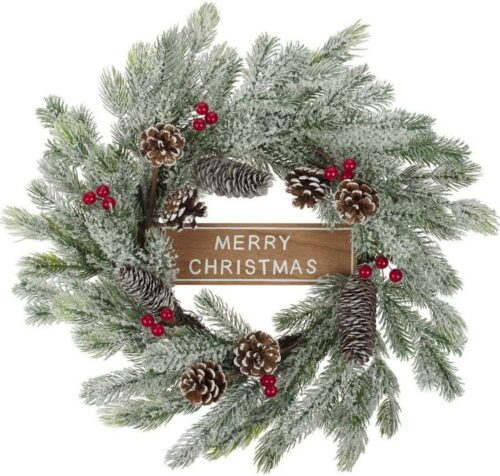 1220000329249 Decorated Evergreen Christmas Wreath with Merry Christmas Greeting