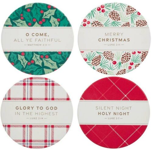 1220000329256 Four Piece Decorative Christmas Coaster Set with Inspirational Advent Bible Vers