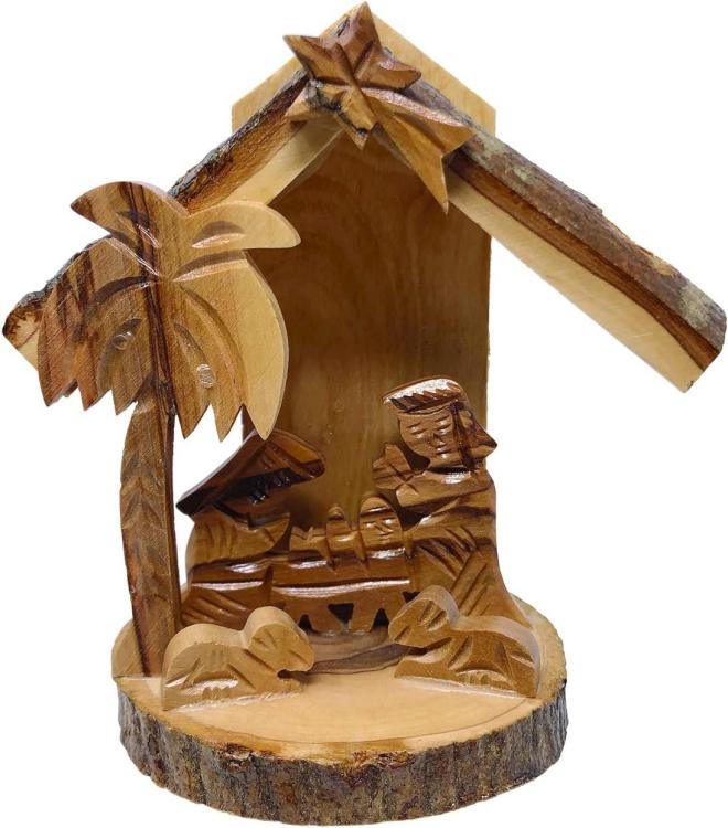 019321820525 3D Olive Wood Nativity Grotto Bark (Ornament)