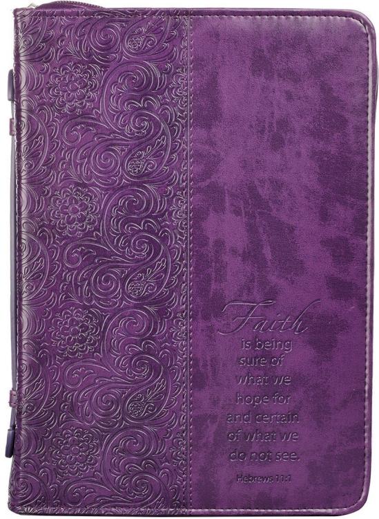 1220000130401 Purple Faux Leather Bible Cover for Women Faith Purple Paisley- Hebrews 11:1 Z