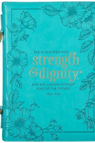 1220000137127 Teal Floral Fashion Bible Cover for Women She is Clothed Strength Dignity Prover
