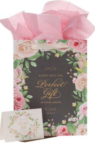 1220000138322 Pink Floral Gift Bag w/ Card & Tissue Paper: Every Good Gift - James 1:17