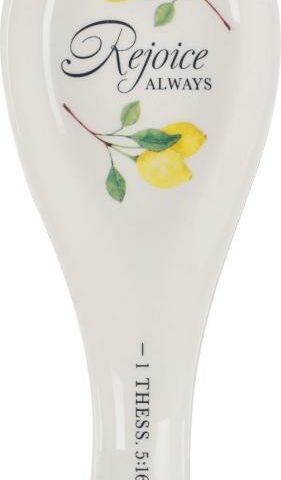 1220000324954 Ceramic Spoon Utensil Rest for Women: Rejoice Always Inspirational Bible Verse