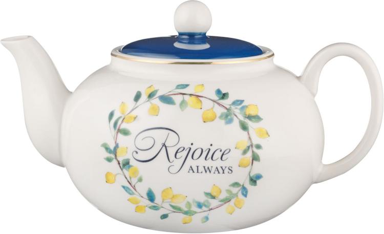 1220000324978 Large Ceramic Cute Inspirational Scripture Teapot for Women: Rejoice Always Bibl