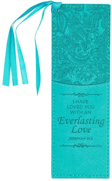 6006937127968 Teal Faux Leather Bookmark Everlasting Love - Jeremiah 31:3 Bible Verse Inspira