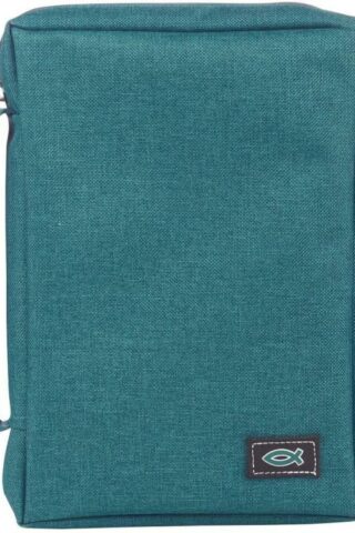 6006937139572 Teal Canvas Bible Cover for Men and Women with Jesus Fish Symbol Applique