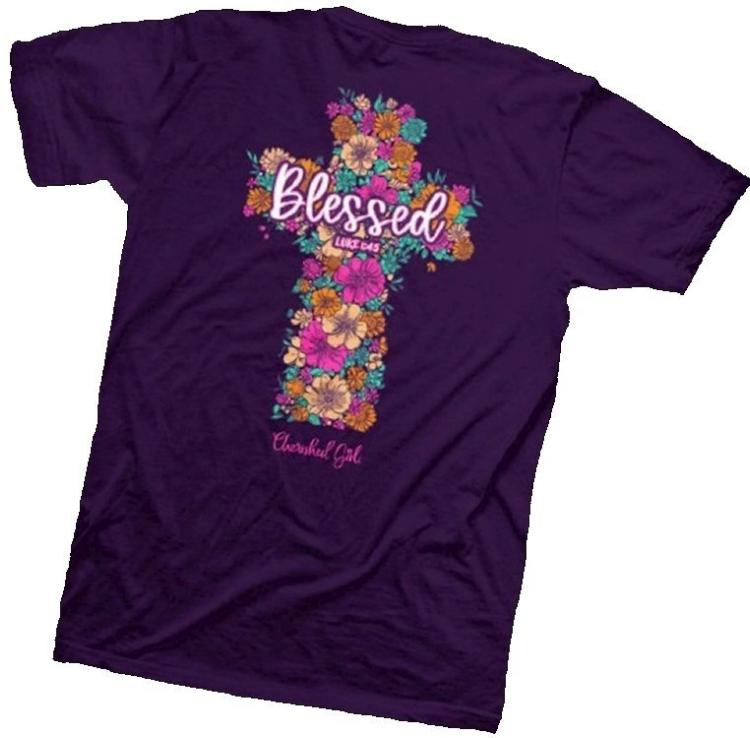 612978644225 Cherished Girl Floral Cross (2XL T-Shirt)